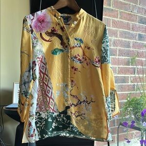 Golden Yellow Graphic Boxy Button Down Shirt